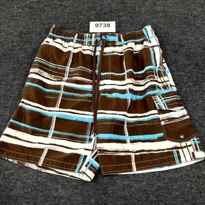 Sonoma Swim Trunk Board Shorts Mens Large Brown Blue Plaid Beach Swimwear